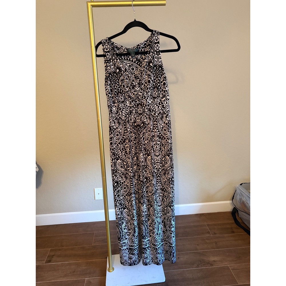 Lauren Ralph Lauren Maxi Dress Black White Paisley Sleeveless Maxi Dress 8